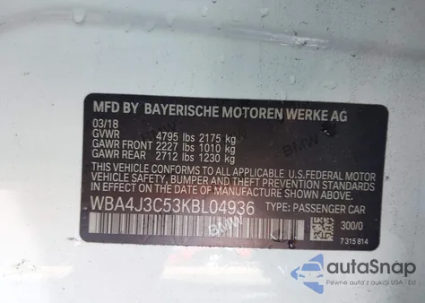 2019 BMW 430I Gran Coupe xDrive z USA, uszkodzony, nr VIN WBA4J3C53KBL04936